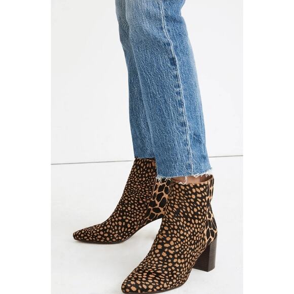 MADEWELL 'THE FIONA' in Spot Mix Genuine Calf Hair Side Zip Heeled Bootie 7W NEW - Picture 1 of 11